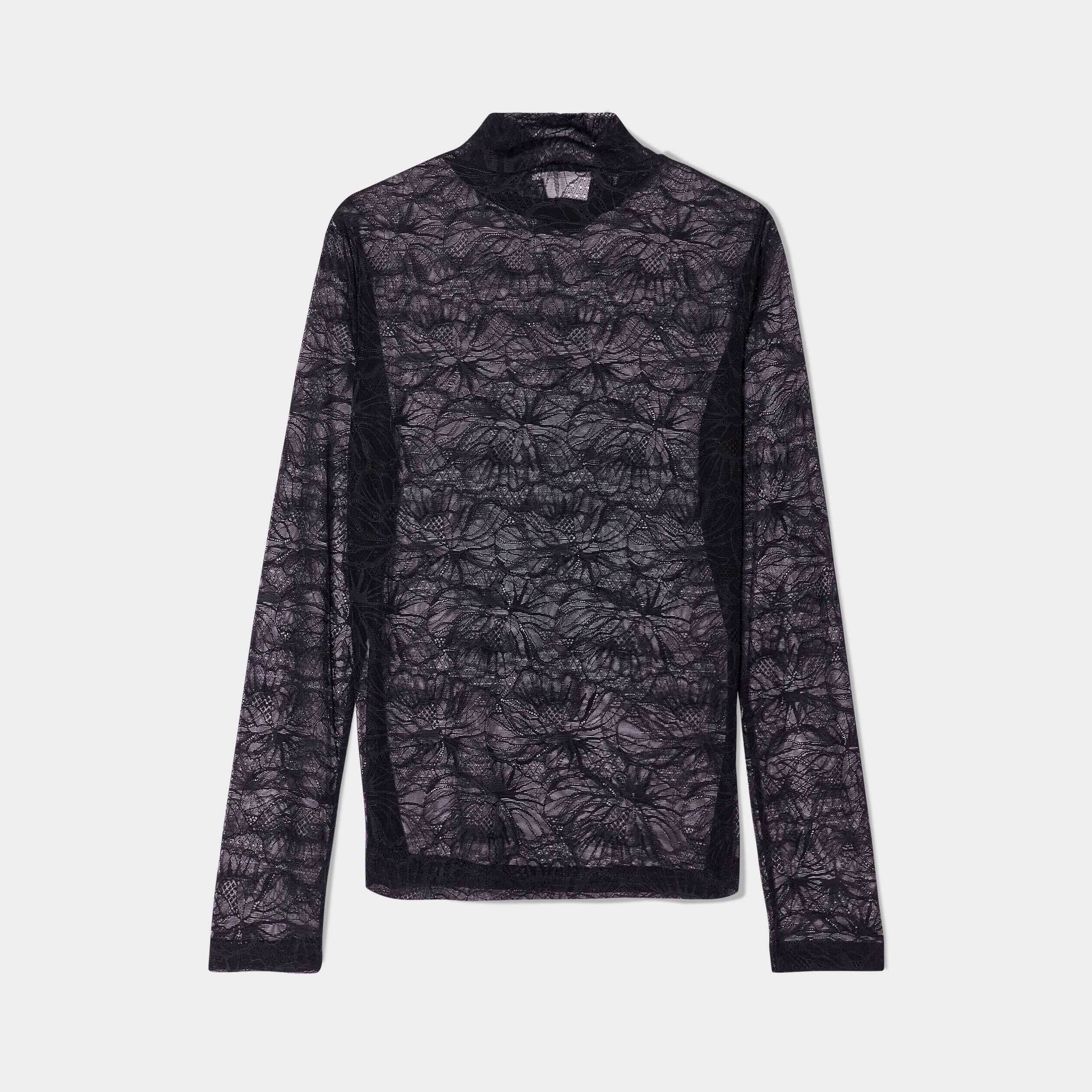T-shirt col montant dentelle noir femme | Cache Cache