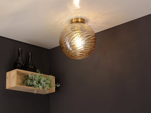 meineWunschleuchte LED Deckenleuchte, Dimmfunktion, LED wechselbar, Warmweiß, Designer Rauchglas Glas-kugel Ø 25cm für Treppenhaus & Ankleidezimmer