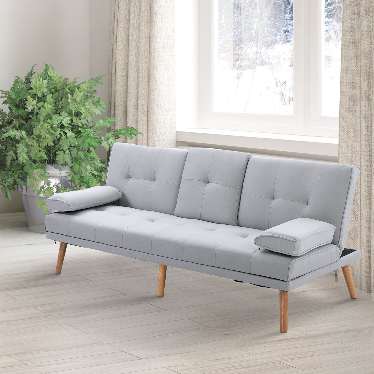 HOMCOM Schlafsofa Sofabett Schlafcouch 3 Sitzer Leinen