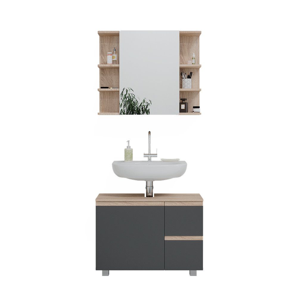 Vicco Badmöbel-Set Badmöbel 2-er Set J-SHAPE Sonoma/Anthrazit, (2-St., 2-er Set)