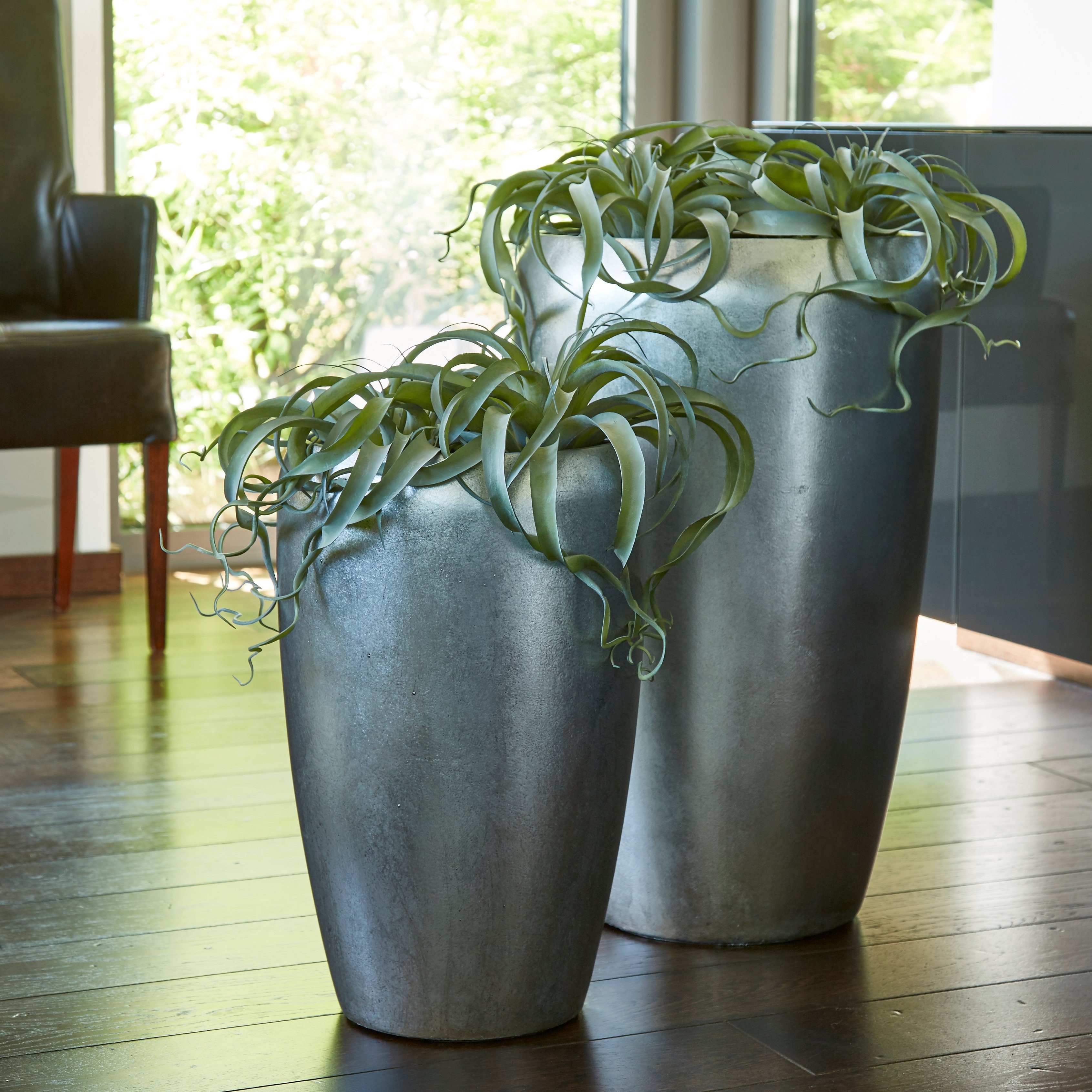 Flingora Bodenvase Gloria, mit Einsatz - Fiberglas - Indoor - Silber - Höhe 68 cm