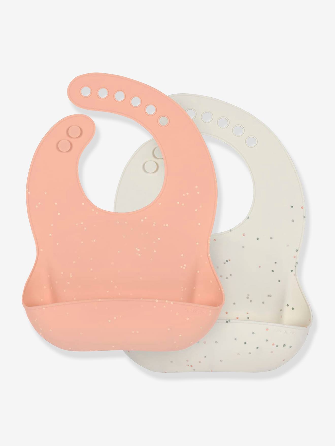 Lot de 2 bavoirs silicone LÄSSIG avec récupérateur nature/bleu