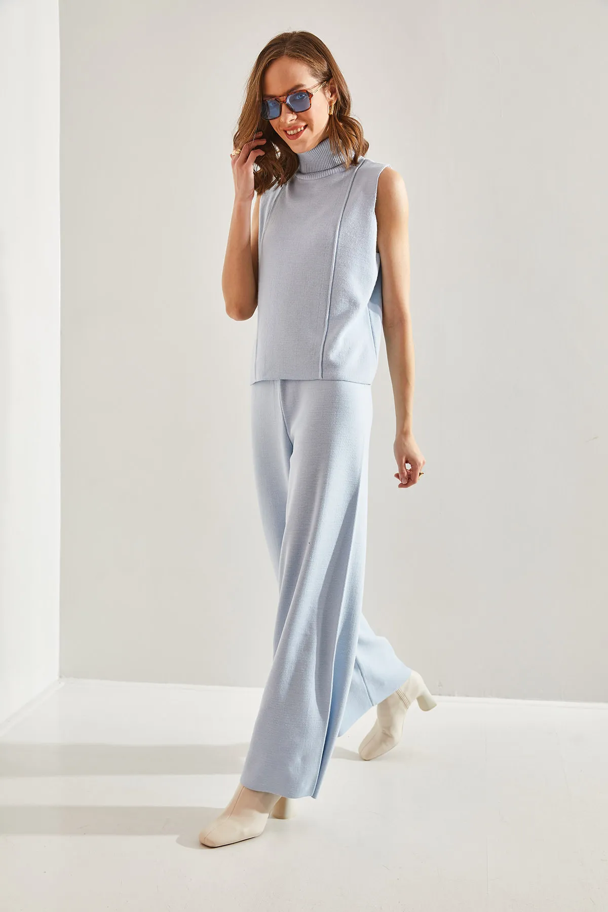 Bianco Lucci  Kurzarmblusen-Strickoberteil- und -Unterteil-Set für Damen
