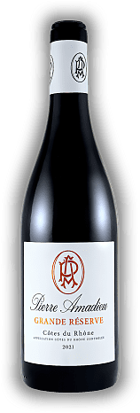 Pierre Amadieu, Cotes du Rhone, A.C., Grande Reserve, 2021, Cotes du Rhone rouge  Pierre Amadieu, Cotes du Rhone, A.C., Grande Reserve, 2021, Cotes du Rhone rouge  Côtes-du-Rhône Grande Réserve, aus Syrah von einem Terroir am rechten Ufer der Rhône m