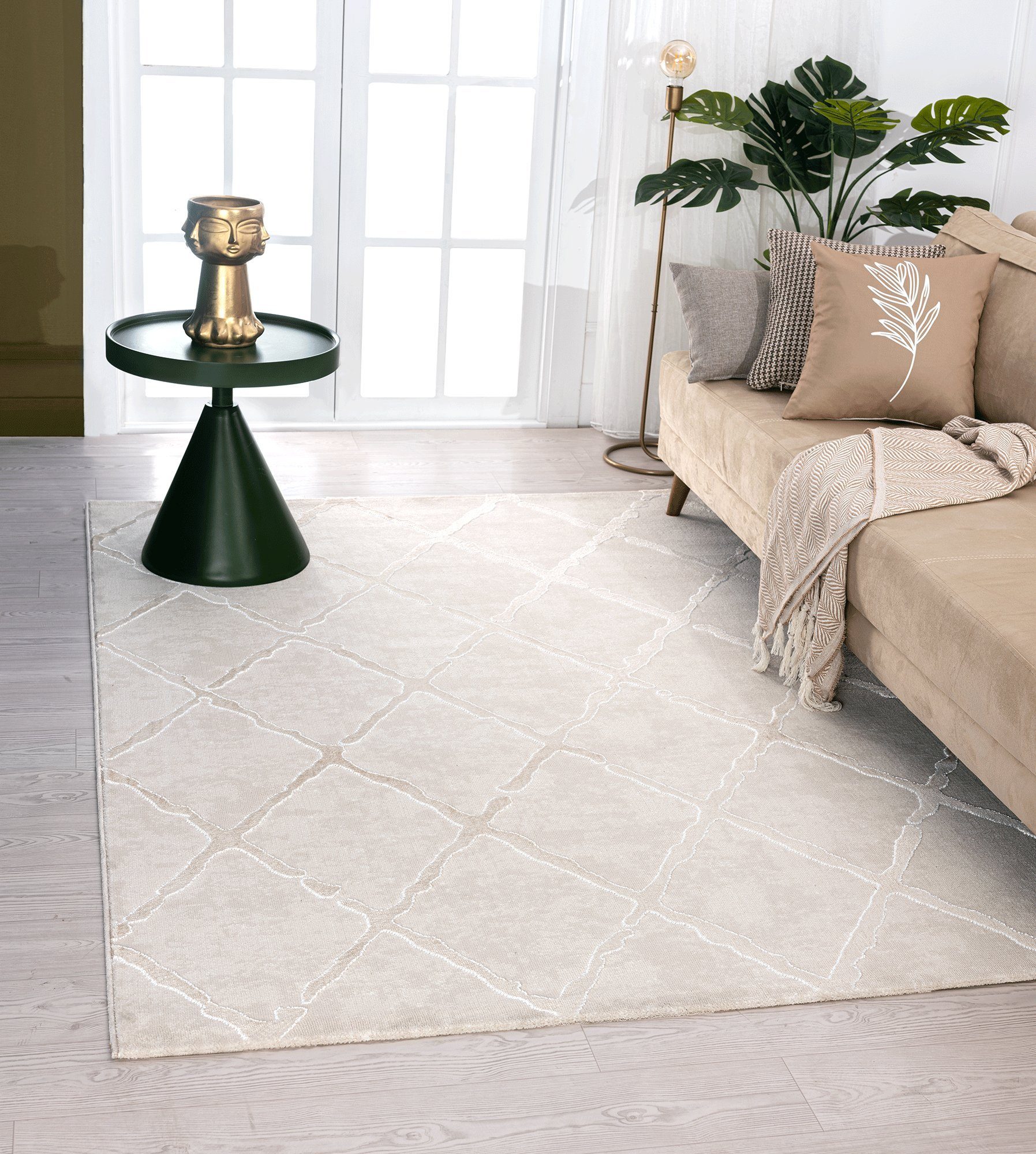 Teppich Knight Eleganter, Hochwertiger Teppich, Rauten Design, the carpet, Rechteck, Höhe: 12 mm, Wohnzimmer, Schlafzimmer, Kurzflor, Glanzeffekt, 3D Effekt
