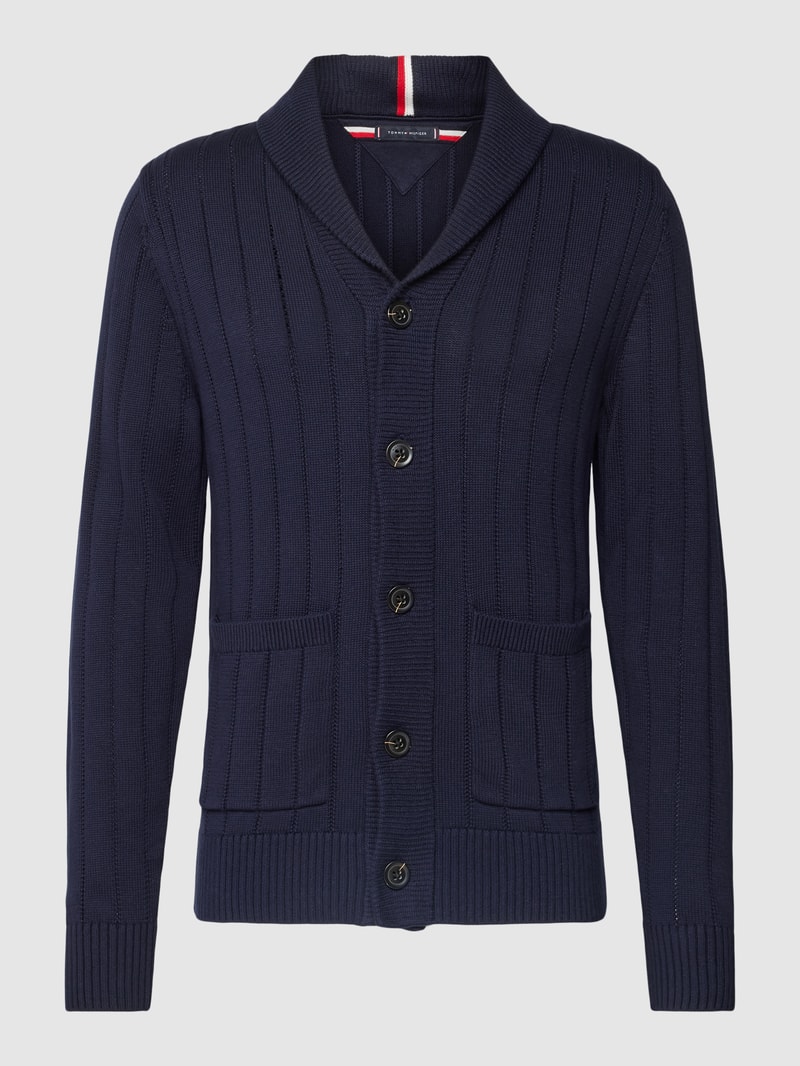 Strickjacke mit Schalkragen in marineblau