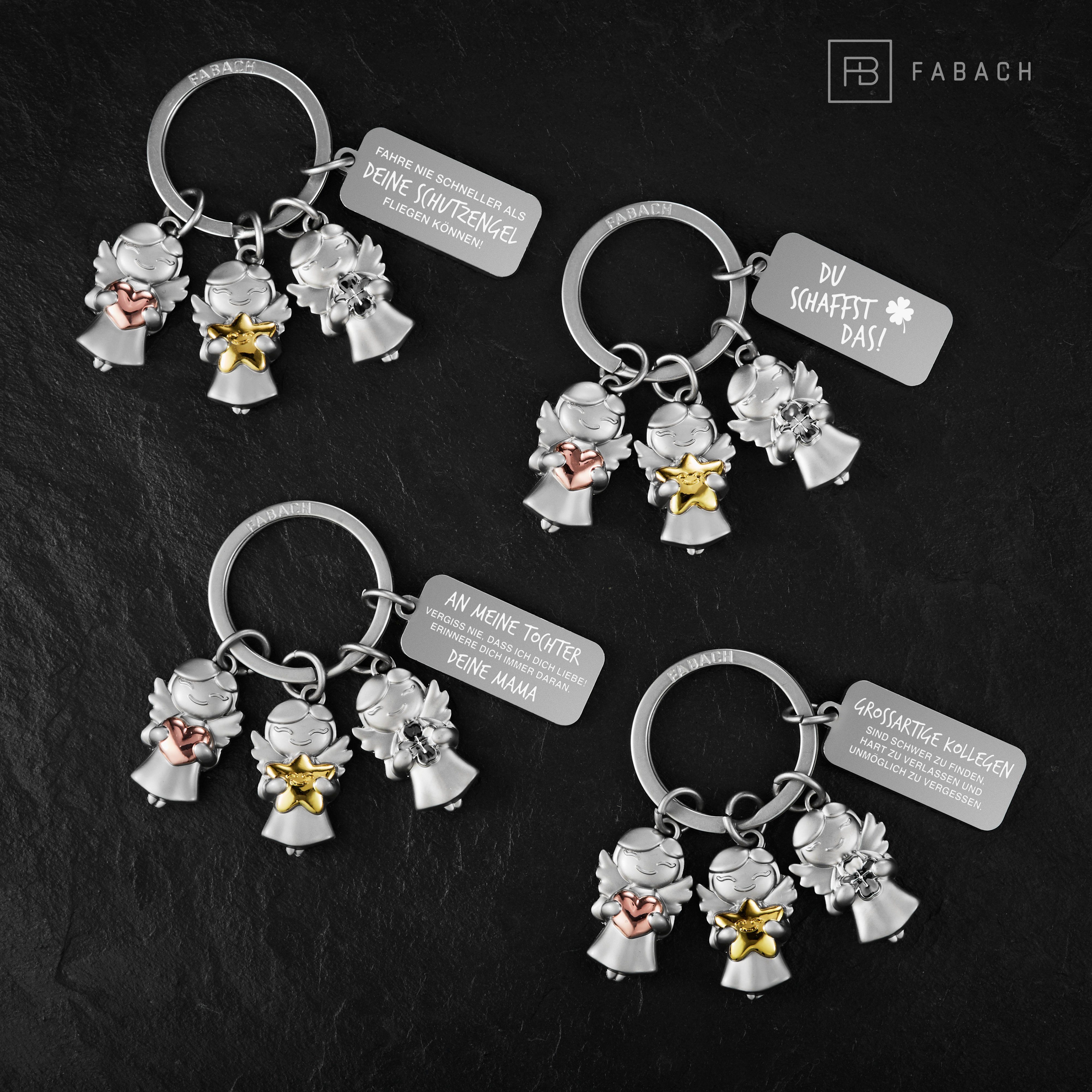 FABACH Schlüsselanhänger Schutzengel 3 Stars - Engel Glücksbringer mit Gravur Du schaffst das