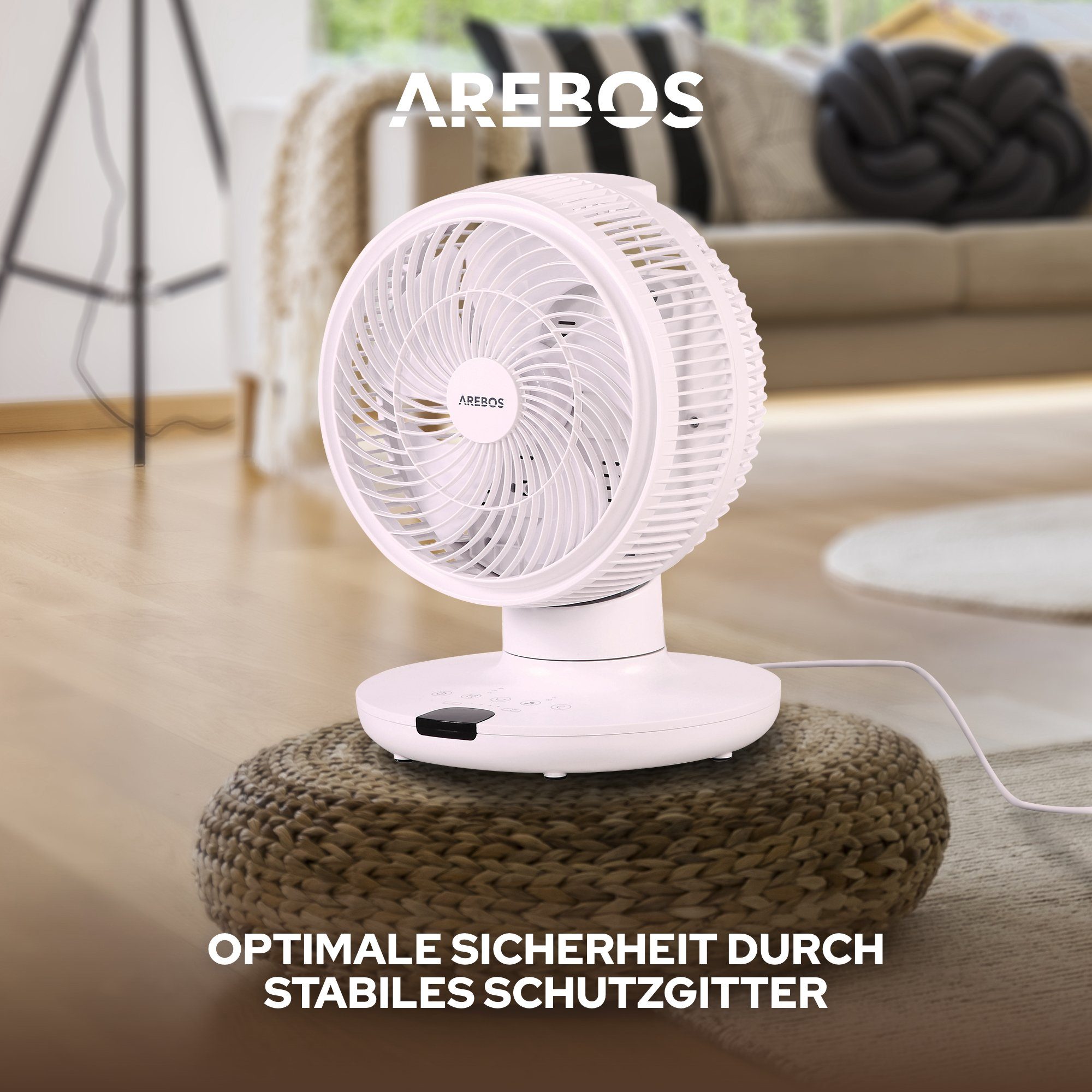 Arebos Tischventilator mit Timer, 55W, 3D Oszillation, 23,00 cm Durchmesser