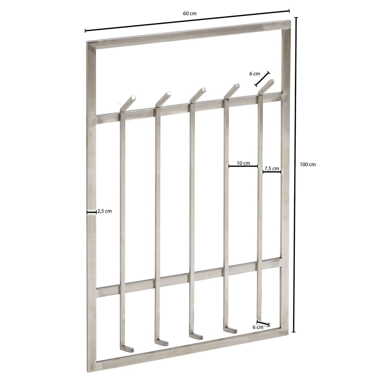 Wohnling Wandgarderobe 60x100x7,5 cm Metall Silber