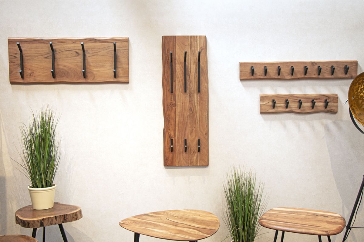 Wandgarderobe Rivera Akazie mit 4 Metallhaken