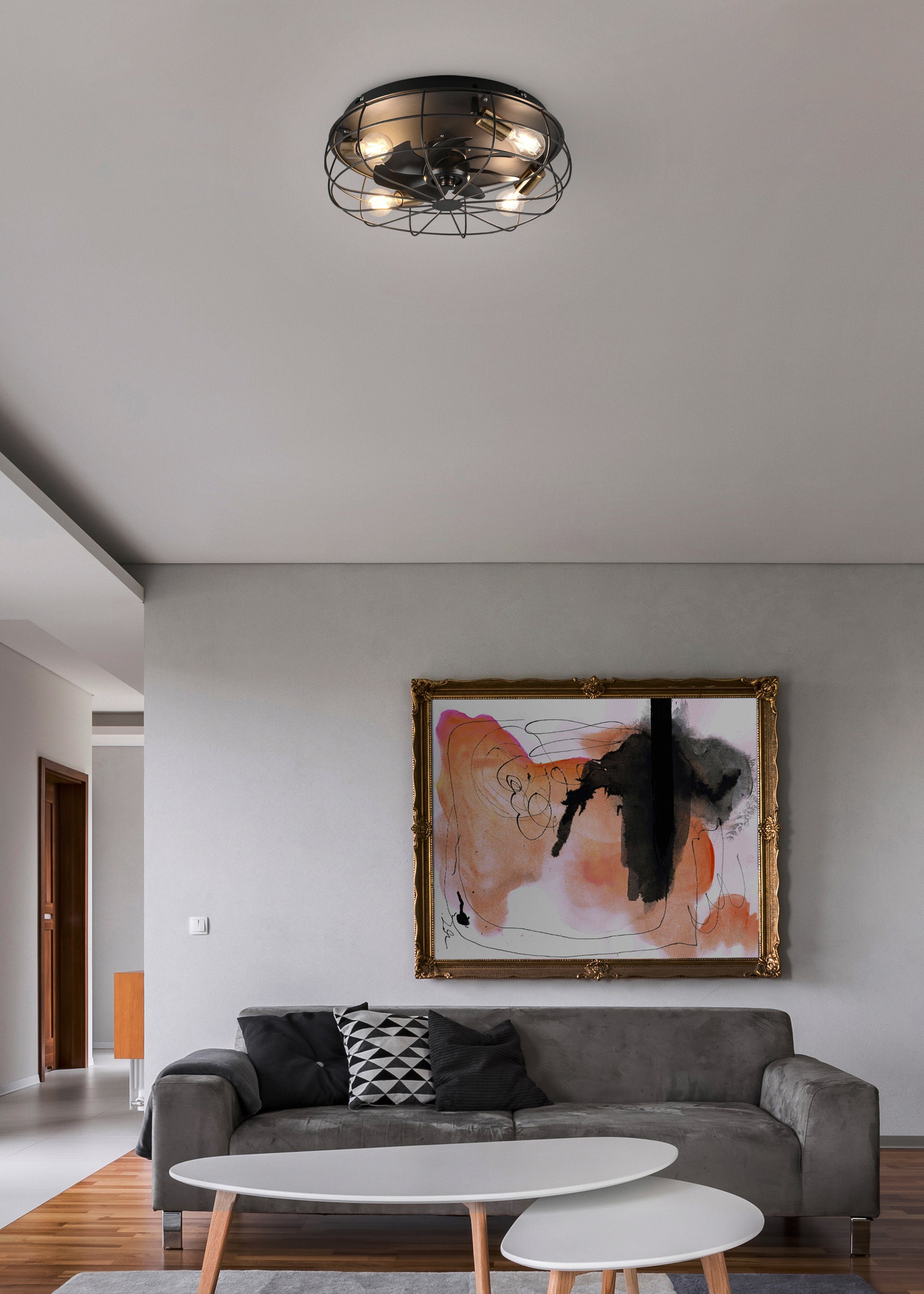 TRIO Leuchten Deckenleuchte Trondheim, Timerfunktion, Ventilatorfunktion, Leuchtmittel wechselbar, mit Ventilator, Fernbedienung., Leuchte/ Ventilator getrennt schaltbar