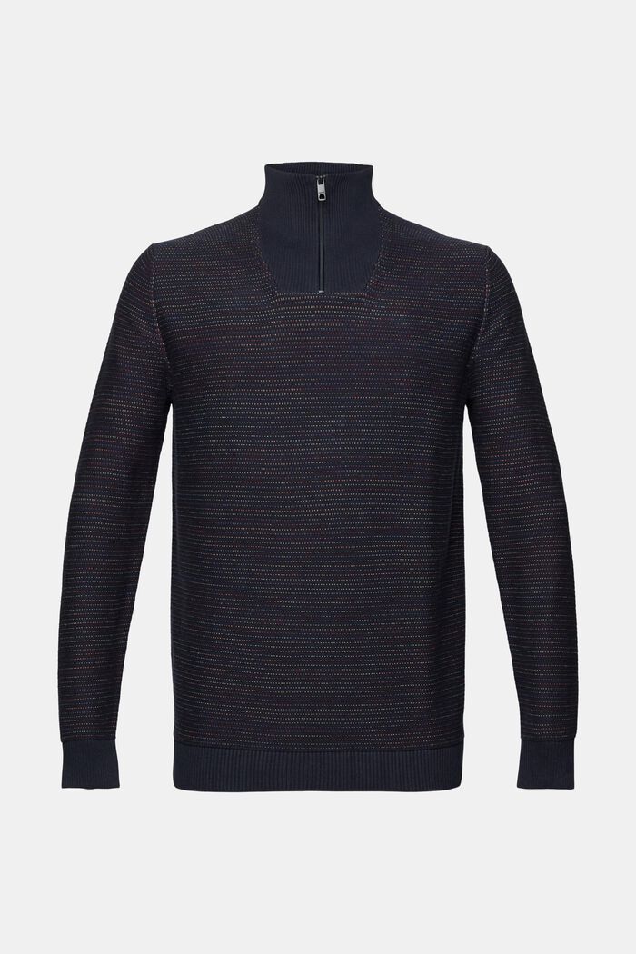 Strickpullover mit halbem Zipper und Streifen