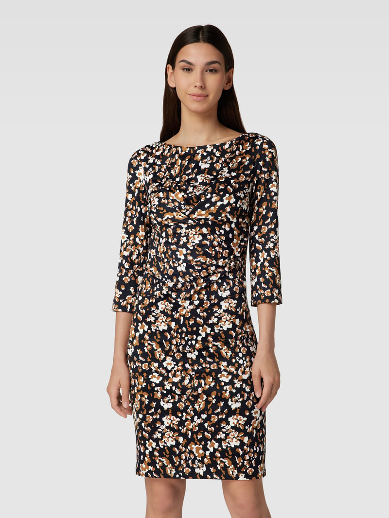 Knielanges Kleid mit Allover-Muster in marineblau