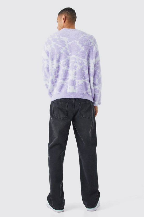 Kastiger Strickpullover mit abstraktem Print