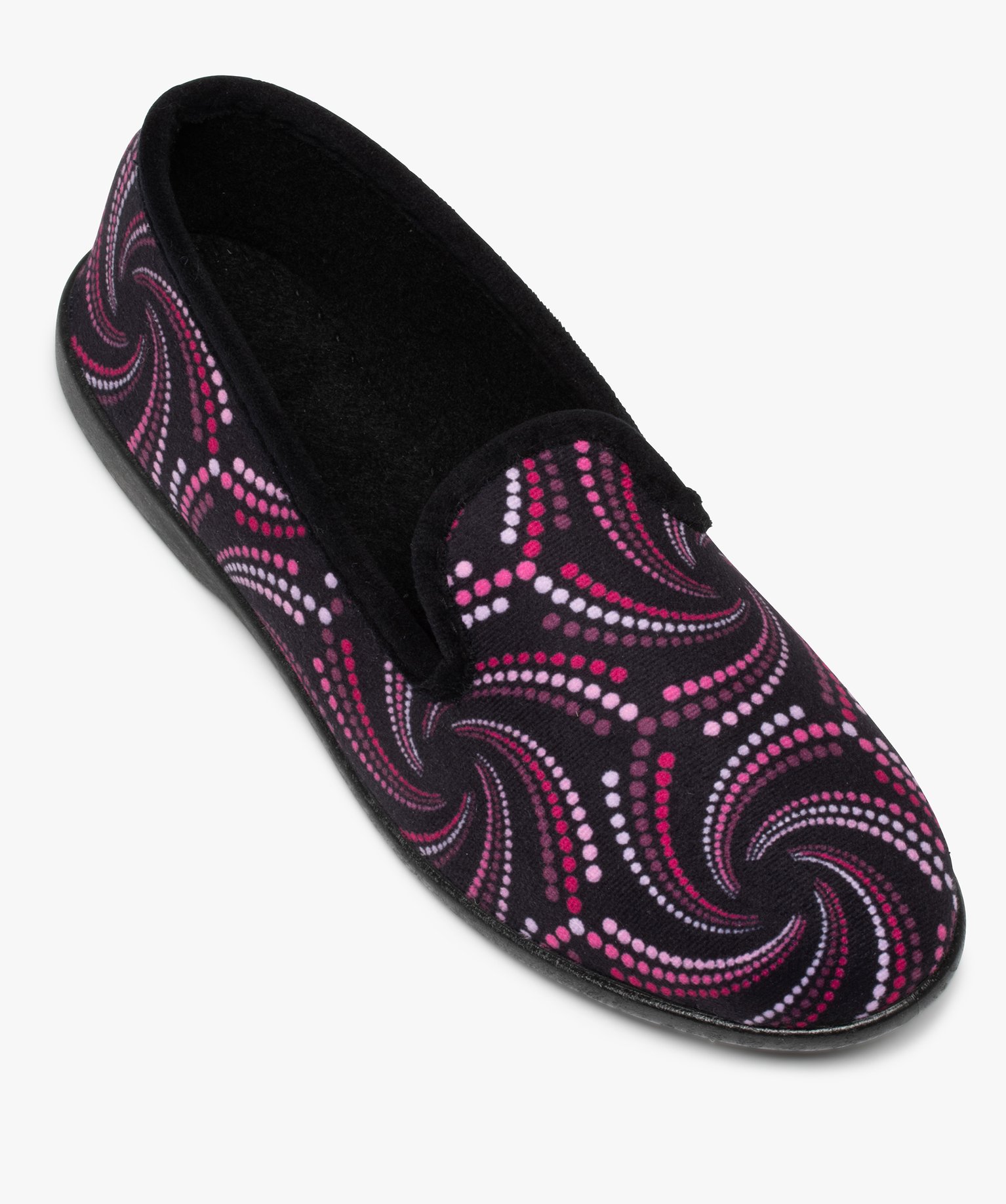 Chaussons charentaises en velours ras imprimé femme violet | GEMO