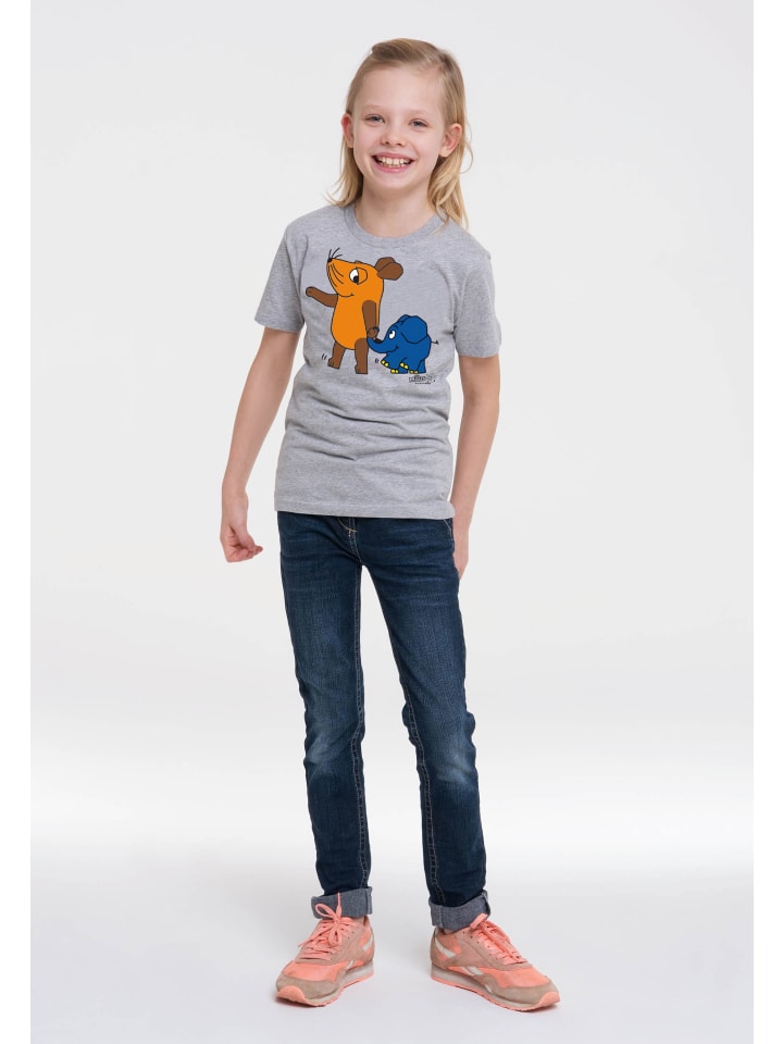 Logoshirt T-Shirt Sendung mit der Maus - Maus & Elefant in grau-meliert günstig kaufen