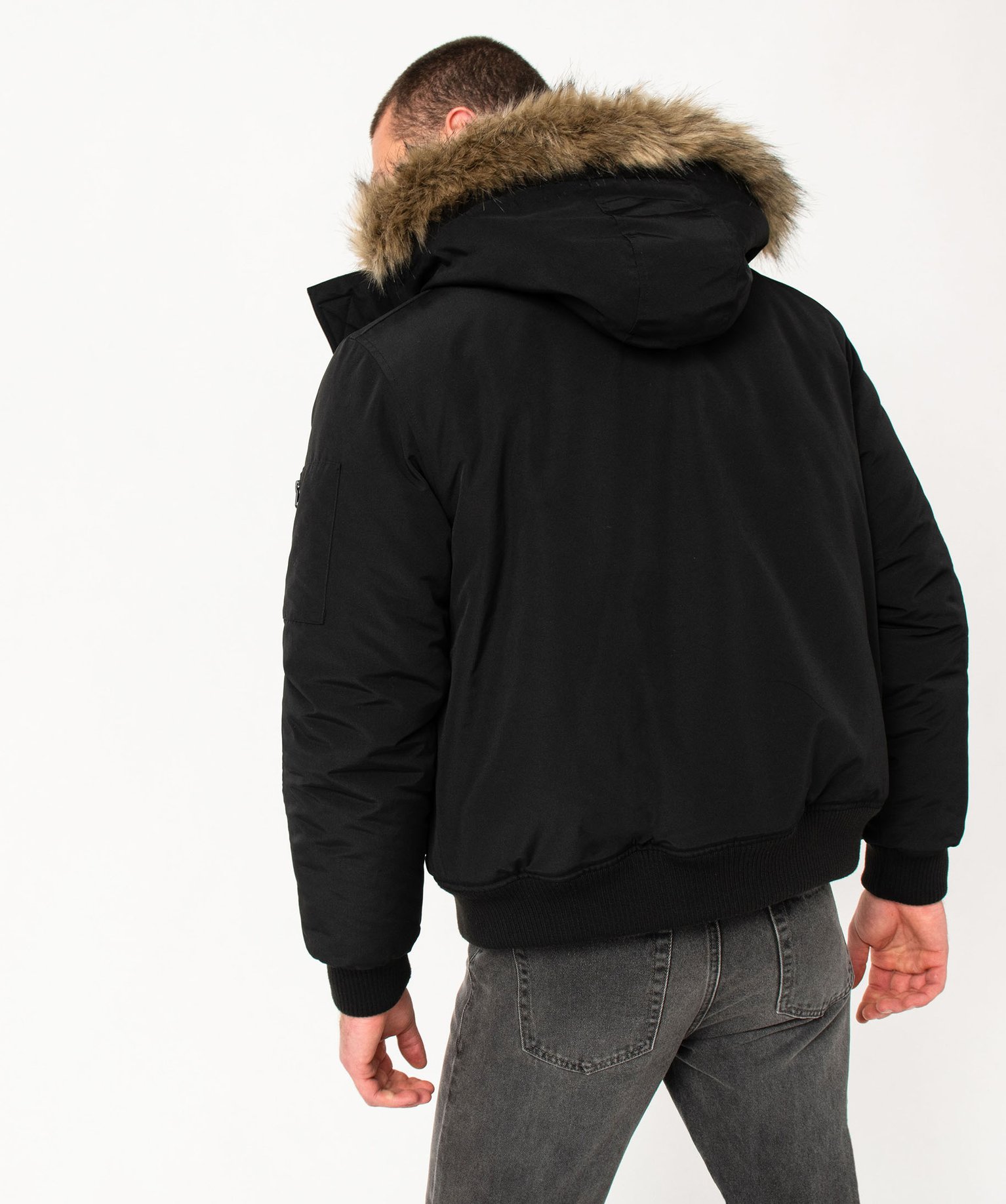 Blouson matelassé à capuche bordée de fourrure imitation ... noir | GEMO