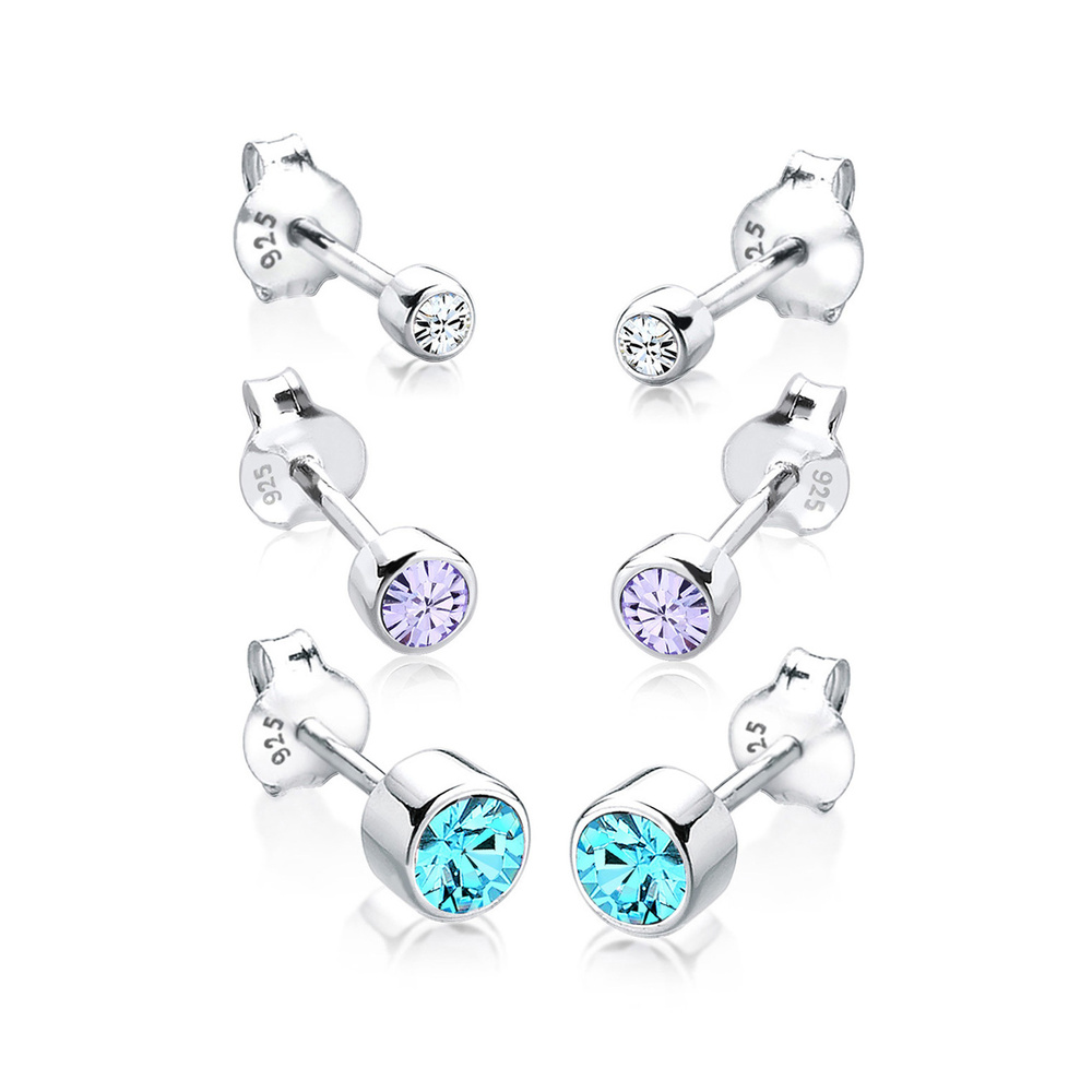 Elli Elli Boucles d'Oreilles Clous d'oreilles pour Femmes Basique Set de 3 avec crista Boucles d'oreilles
