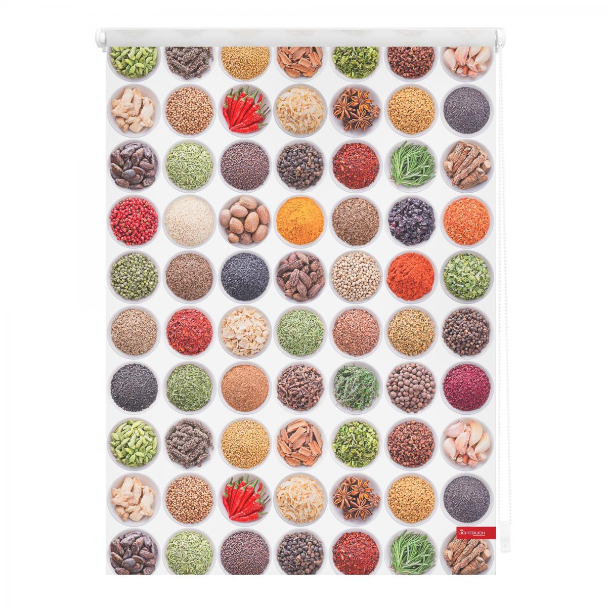 Lichtblick Rollo Klemmfix, ohne Bohren, blickdicht, Gewürze - Bunt Weiß, 100 x 150 cm (B x L)