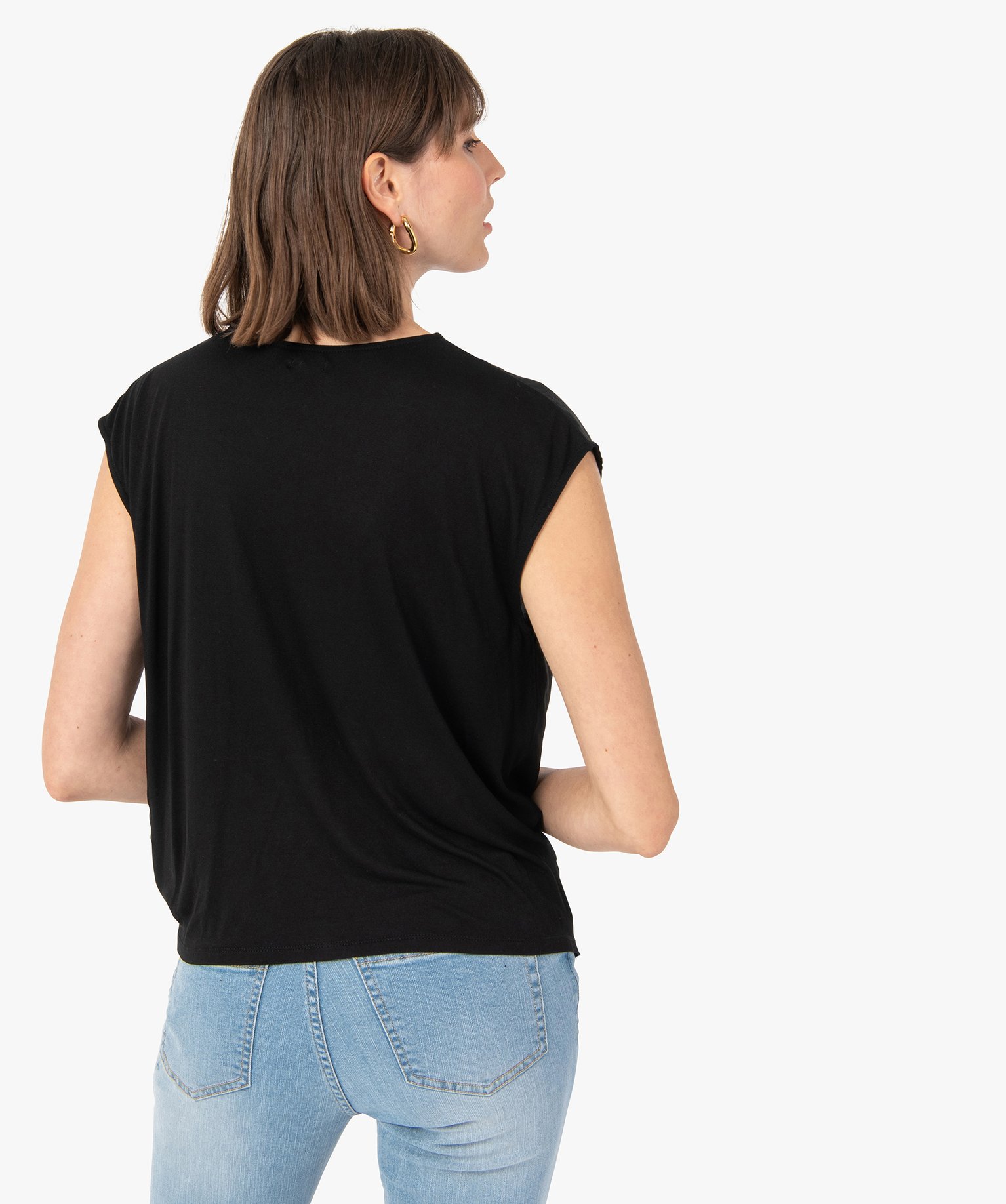 Débardeur femme bi-matières avec n?ud dans le bas noir | GEMO