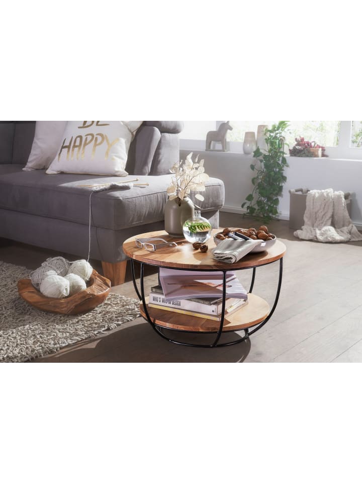 KADIMA DESIGN Couchtisch | Akazie/Metall, Rund, Ablage, Loft-Style günstig kaufen onesize
