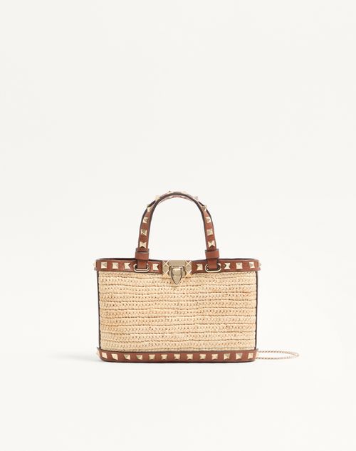 Mini Rockstud boodschappentas van raffia