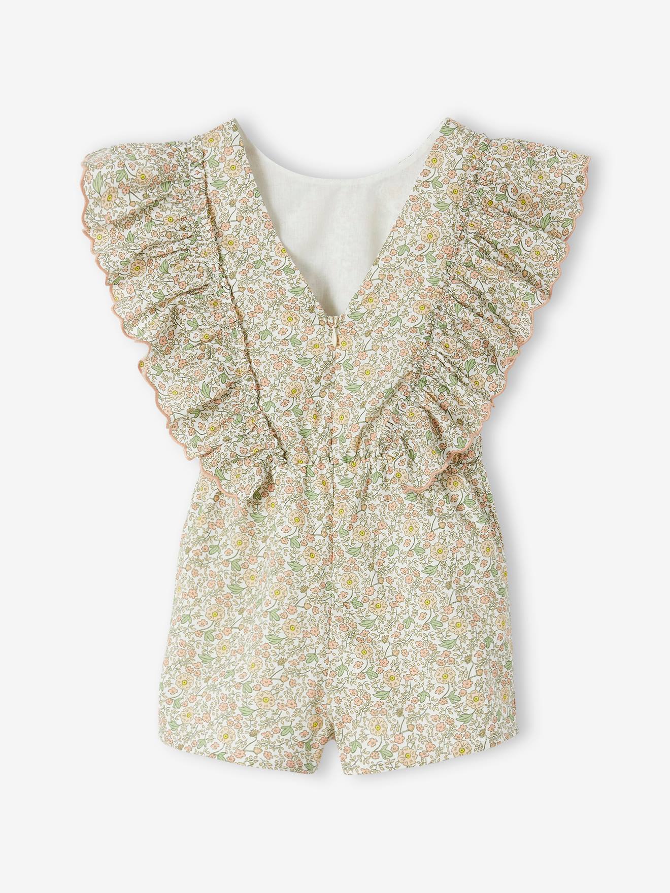 Vertbaudet Festlicher kurzer Mädchen Jumpsuit mit Volants - vanille