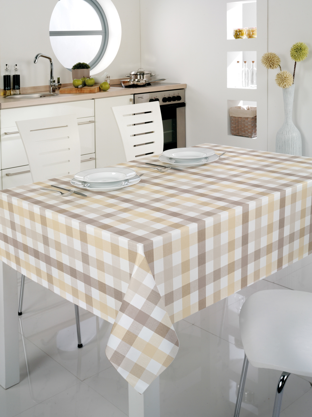 Tischdecke Karo pastell beige
