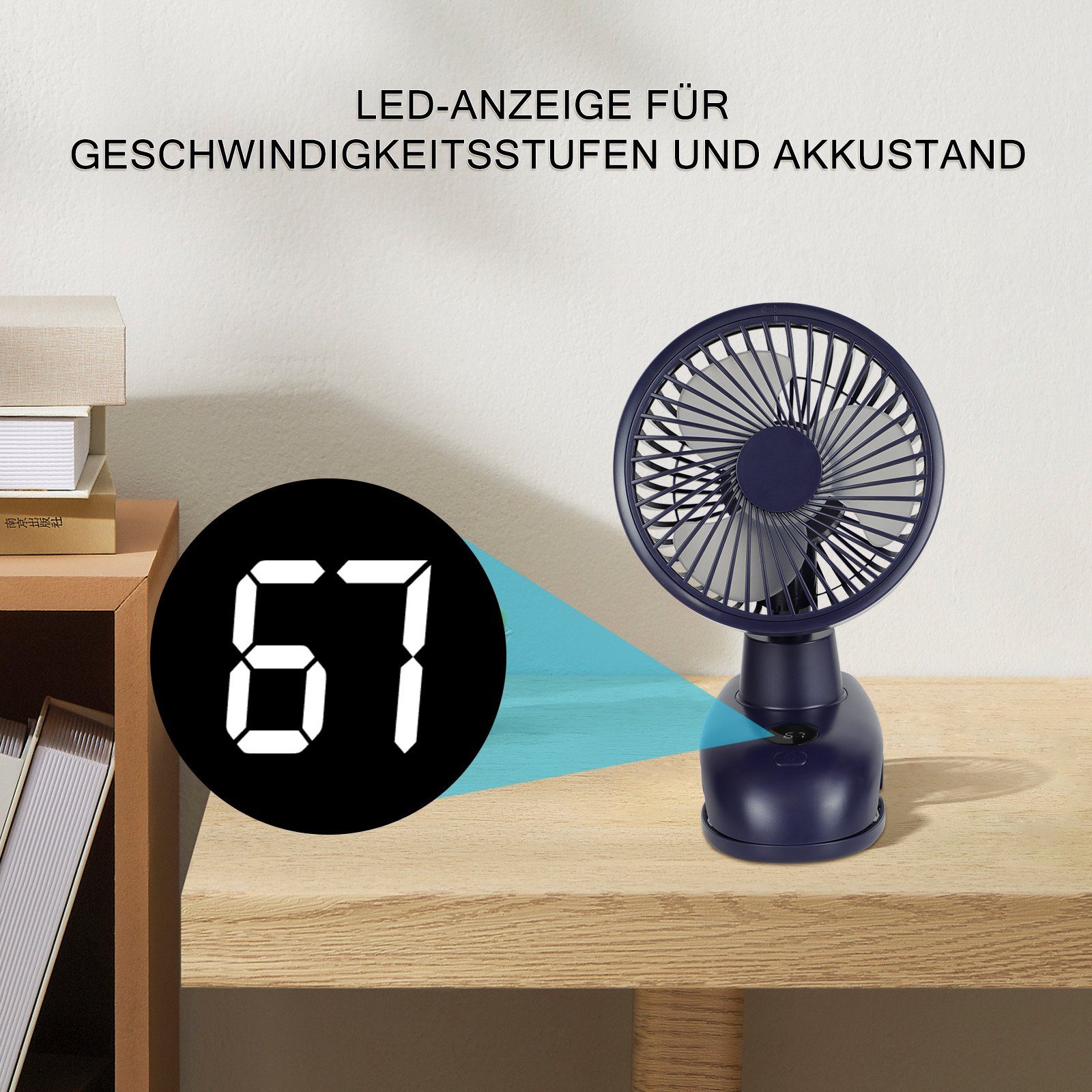 ZMH Mini USB-Ventilator 4 Geschwindigkeiten Oszillierend 5000mAh Akku Außen, 40dB Leise Fan