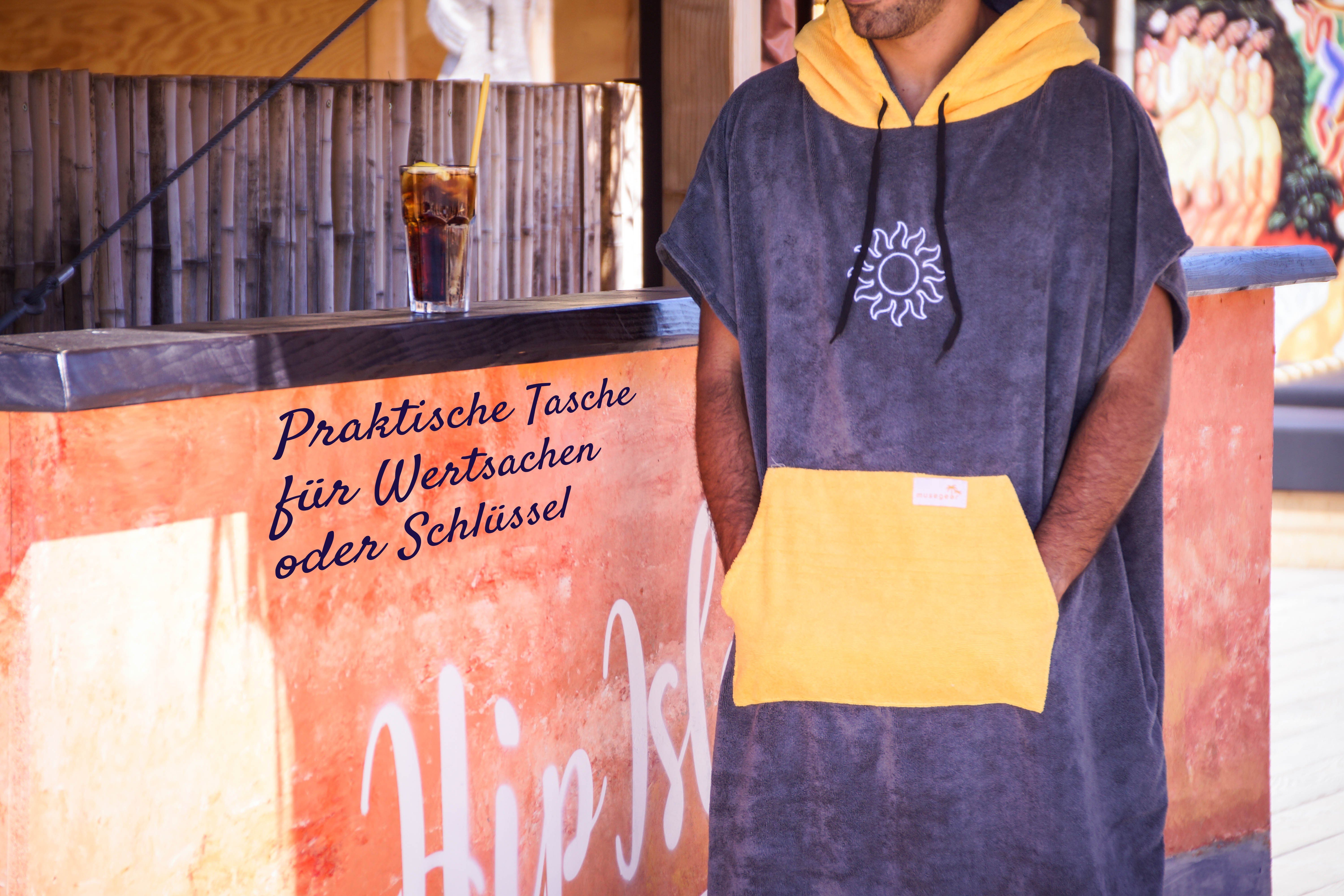 musegear Badeponcho Surf Poncho Erwachsene - Mobile Umkleide - one Size - orange/anthrazit – Umkleidehilfe und kuscheliger Bademantel - Modisch und nützlich, Kapuze