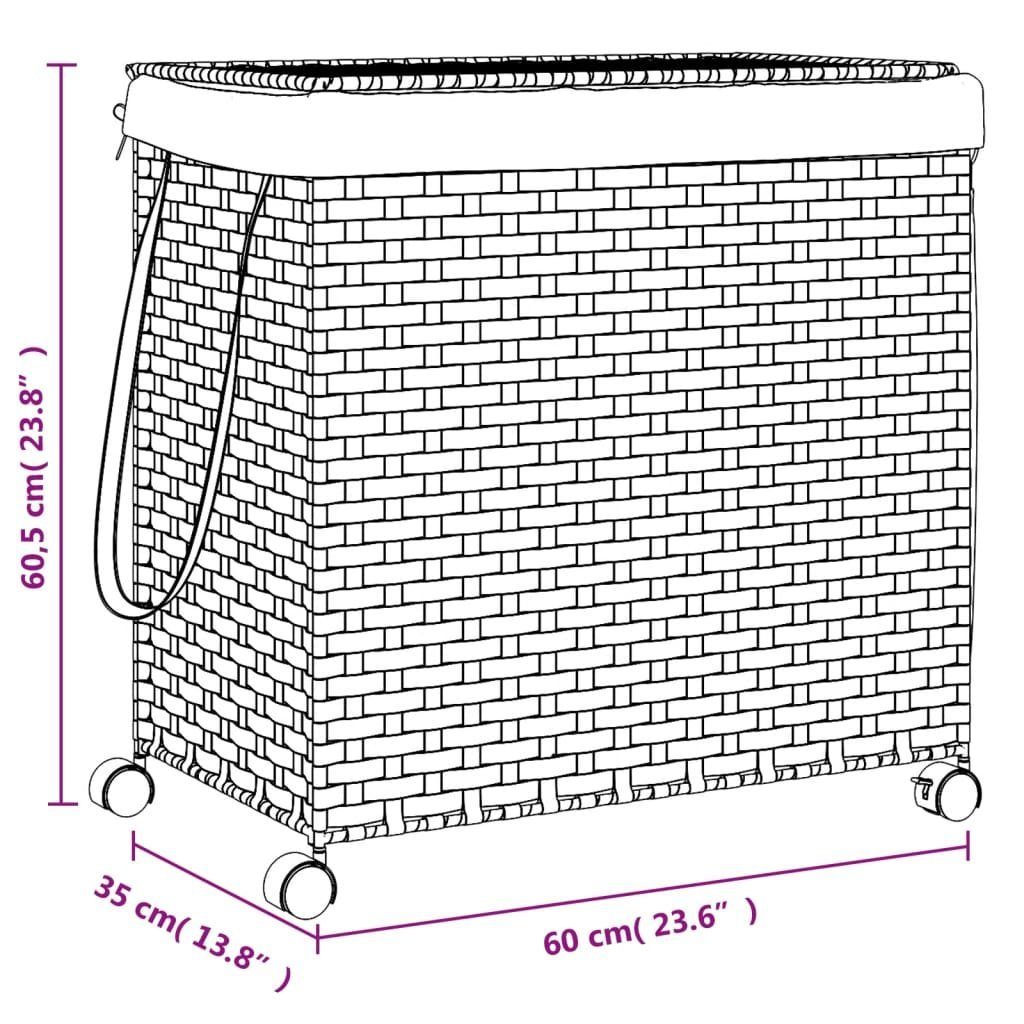 vidaXL Wäschekorb Wäschekorb mit Rollen 60x35x60,5 cm Rattan (1 St)