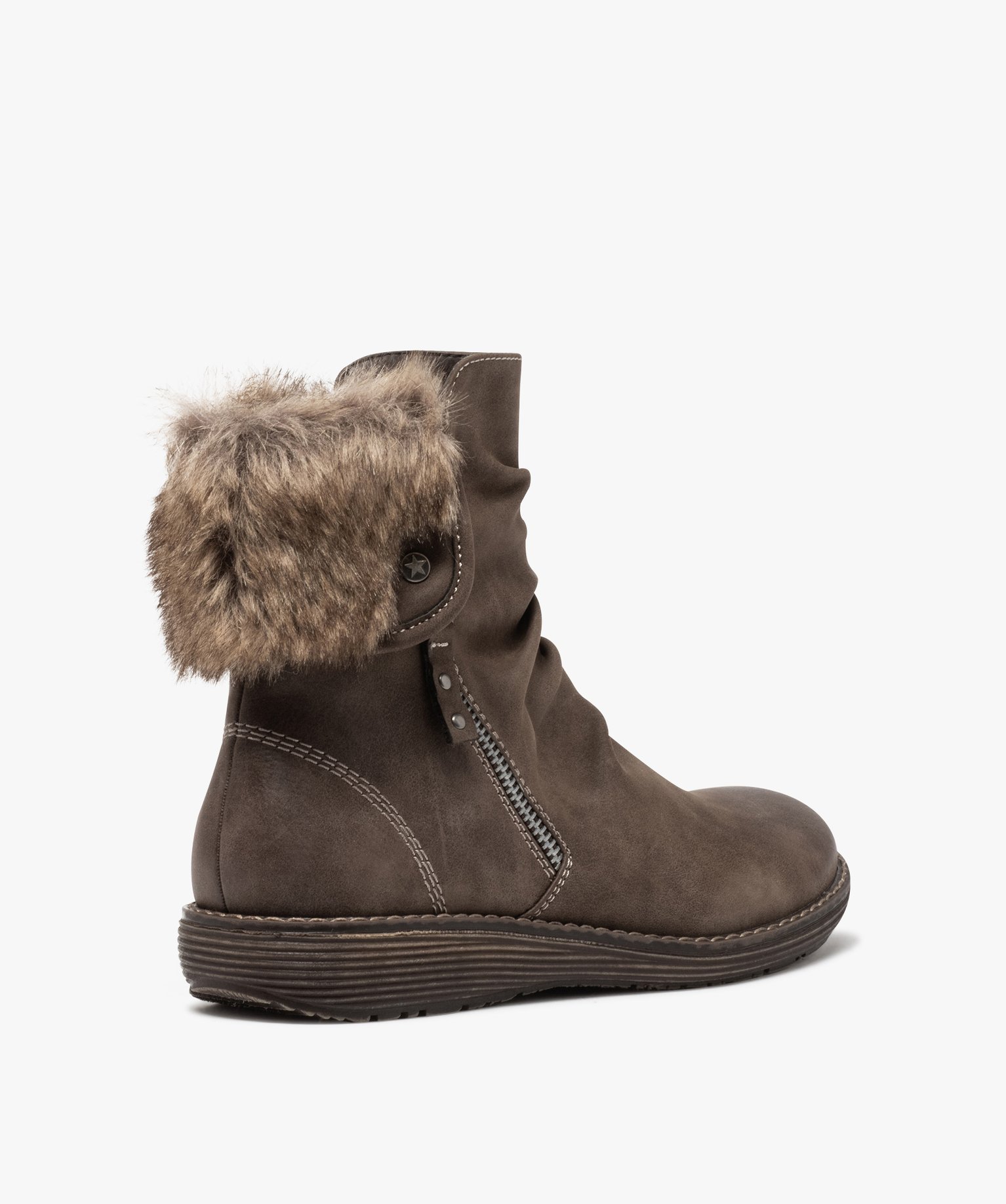 Boots fourrées femme à talon plat et zip décoratif | GEMO