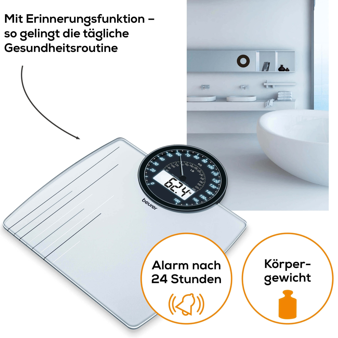 Beurer Glaswaage - GS 58-Angesagte Glaswaage mit rundem Cockpit-Display