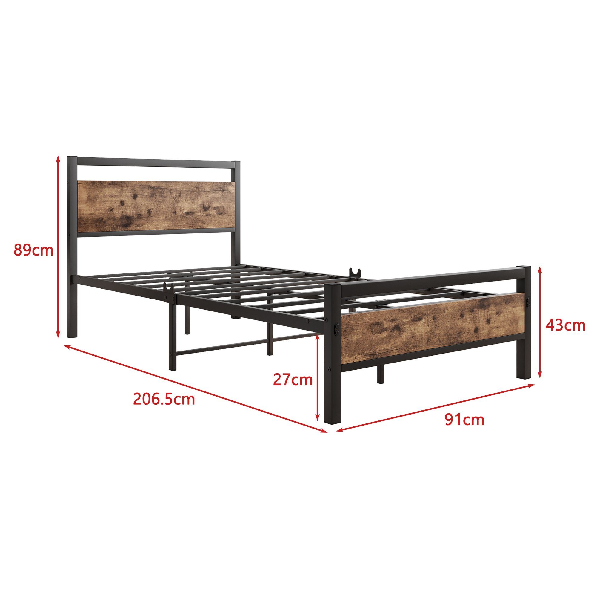 WISHDOR Metallbett Einzelbett Jugendbett mit Lattenrost ohne Matratze (90 x 200 cm Schwarz), mit Kopfteil und Lattenrost, FÜR LANGLEBIGKEIT GESCHAFFEN