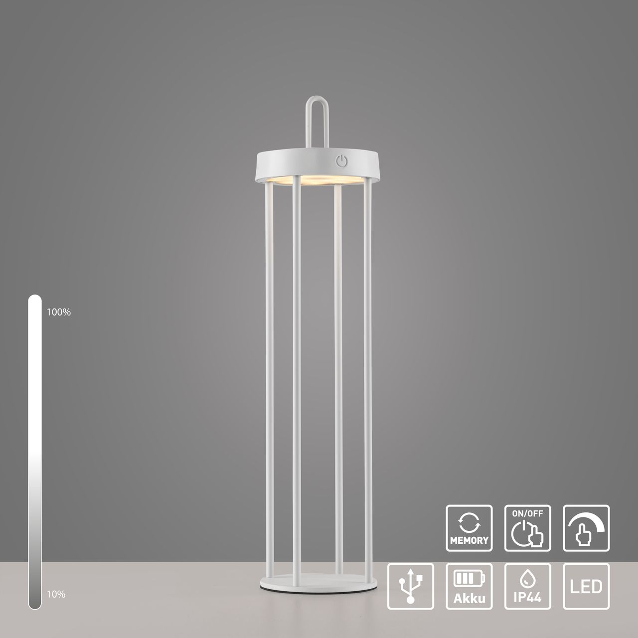 JUST LIGHT Akku Tischleuchte ANSELM, 1x LED-Board/1,50Watt/2700Kelvin, IP44,Weiss