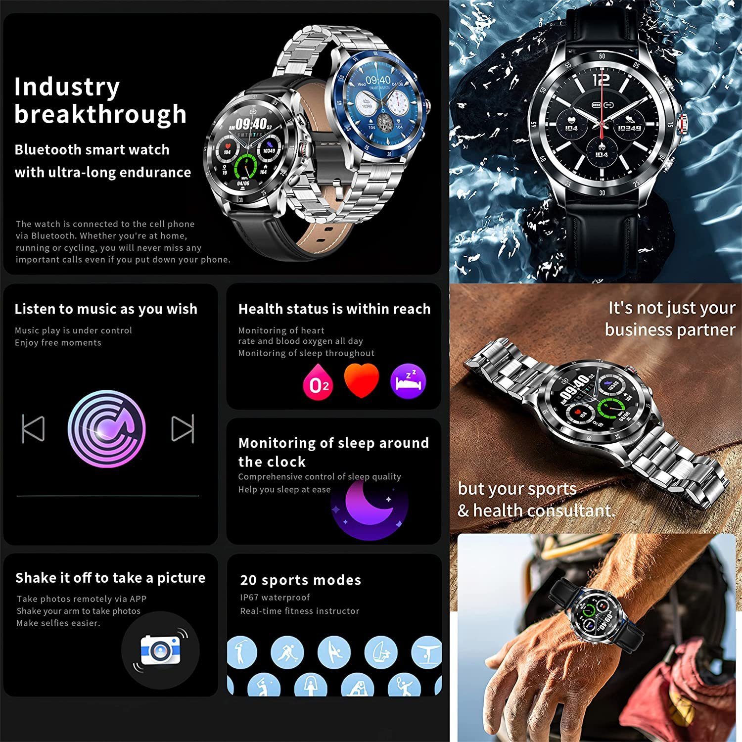 Manike NX1 Business Smartwatch (4,3 cm/1,69'' HD Voll Touchscreen Zoll) Spar - set, Smartwatch mit deutscher Bedienungsanleitung mit Ladekabel, Herzfrequenzmesser, Analyse von EKG-Daten, Blutdruckmessgerät