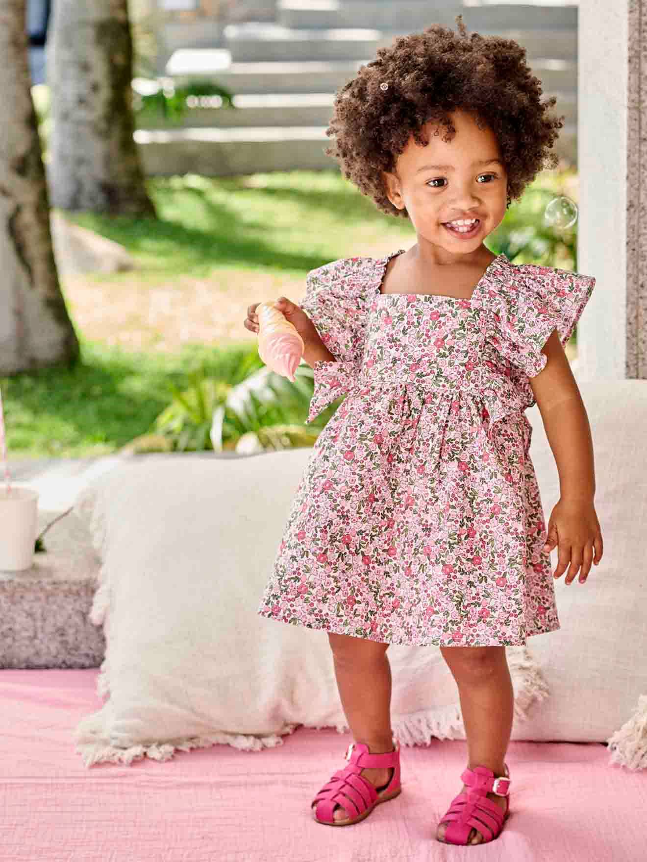 Vertbaudet Baby Volantkleid - rosa kariert