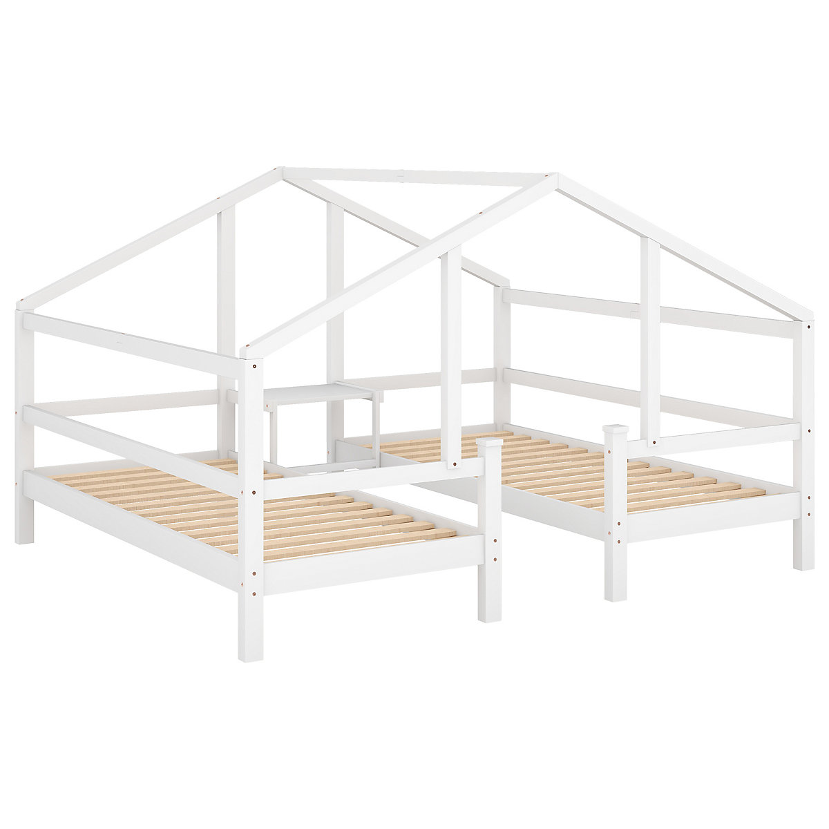 Hausbett Kinderbett 90x200 cm 2tlg. mit Rausfallschutz, Nacchttisch und Lattenrost