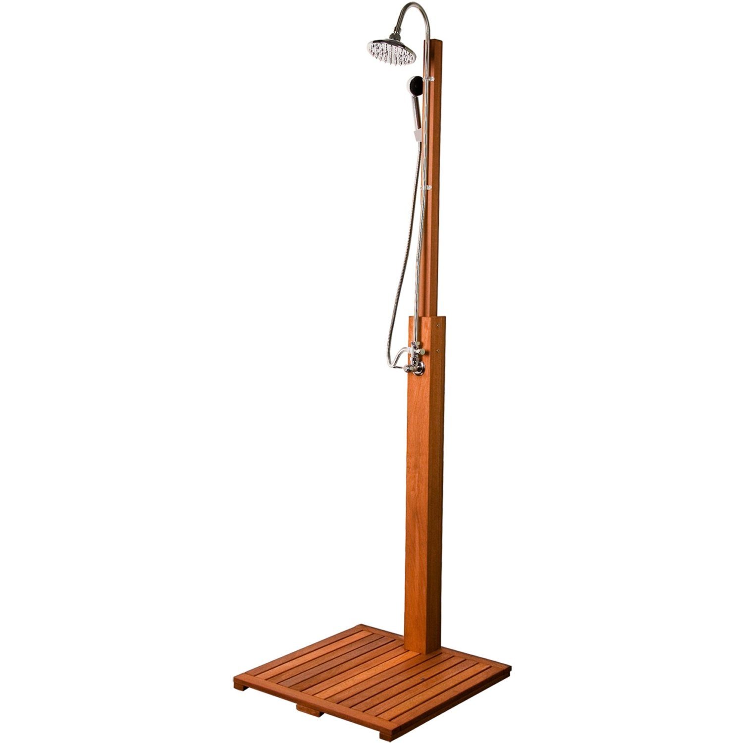 STILISTA Gartendusche Gartendusche Holzdusche Außendusche Pooldusche, FSC®-zertifiziertes Shorea Hartholz, inkl. Brause, 61 x 61 x 210 cm