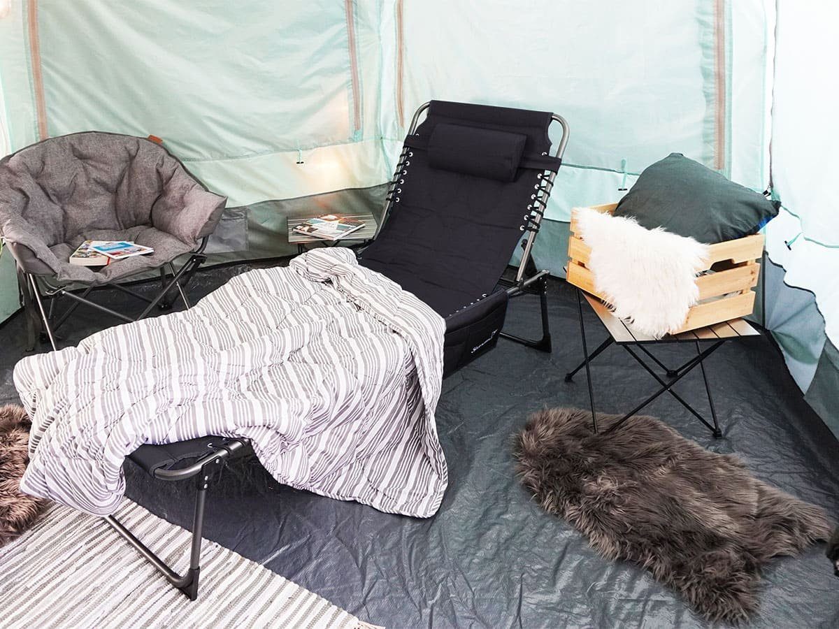Skandika Campingliege Torget Klappbare Campingliege, gepolstert, 5-Fach verstellbares Kopfteil