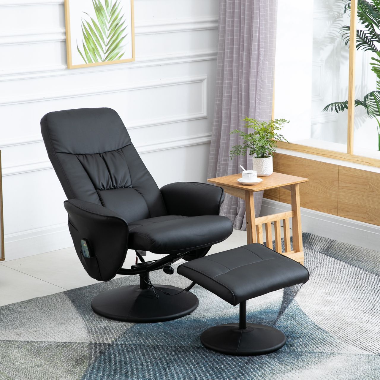HOMCOM Massagesessel mit Fußhocker Massagesessel Relaxsessel TV-Sessel145°-Neigung Liegesessel Ergonomischer Stuhl mit 10 Vibrationpunkte Kunstleder Schwarz 76 x 81 x 105 cm