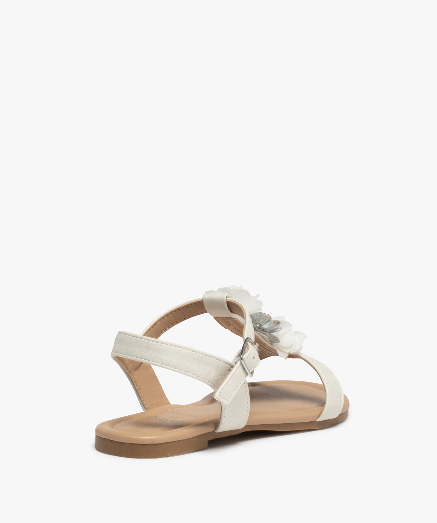 Sandales filles à talon plat et fleurs en tulle blanc | GEMO