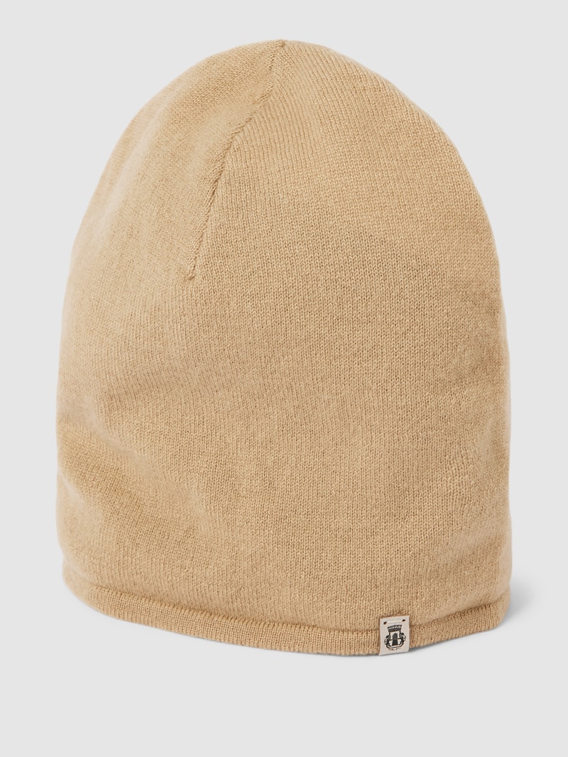 Beanie aus Kaschmir mit Label-Detail in camel