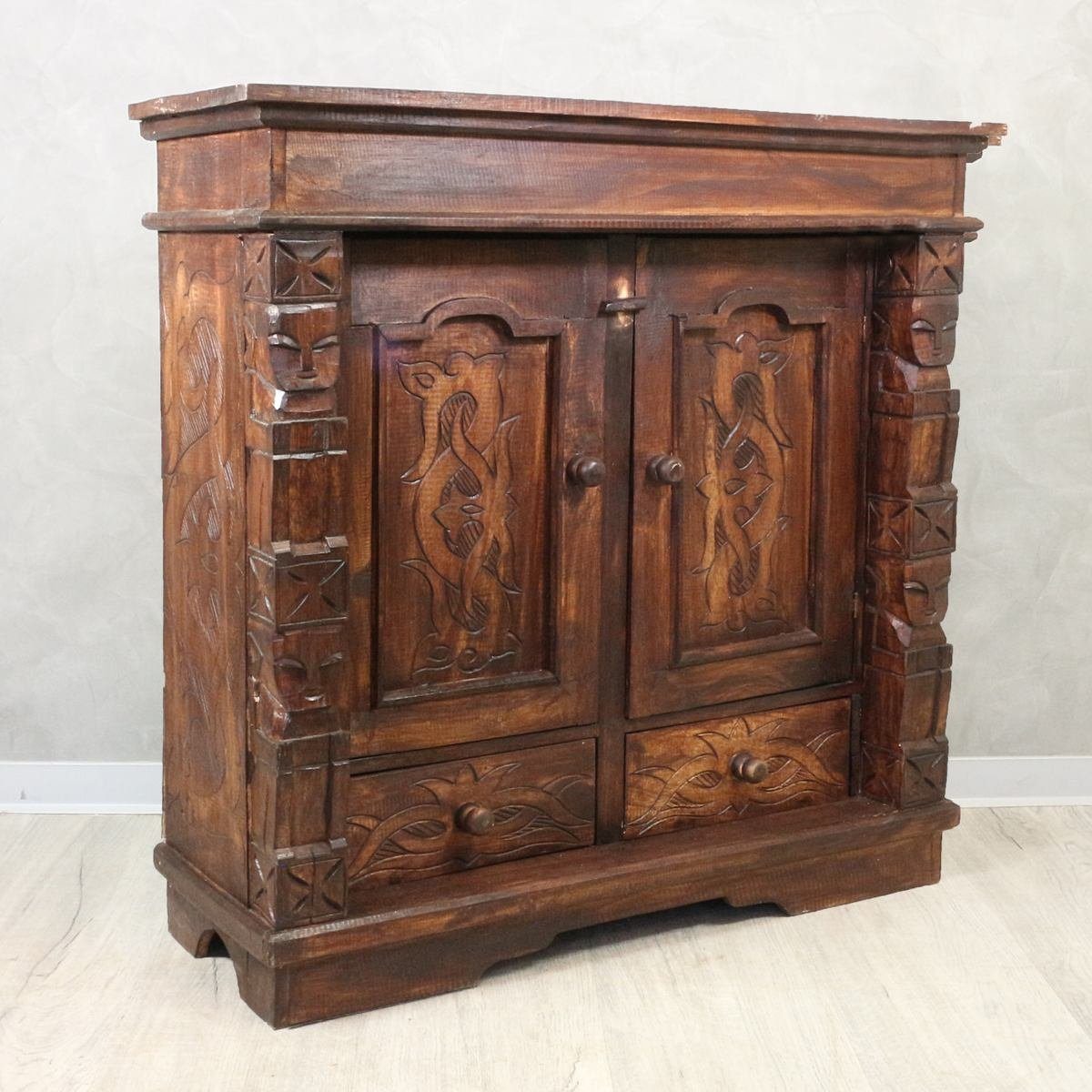Oriental Galerie Mehrzweckschrank Schrank 80 x 80 cm Braun Tribal Handarbeit