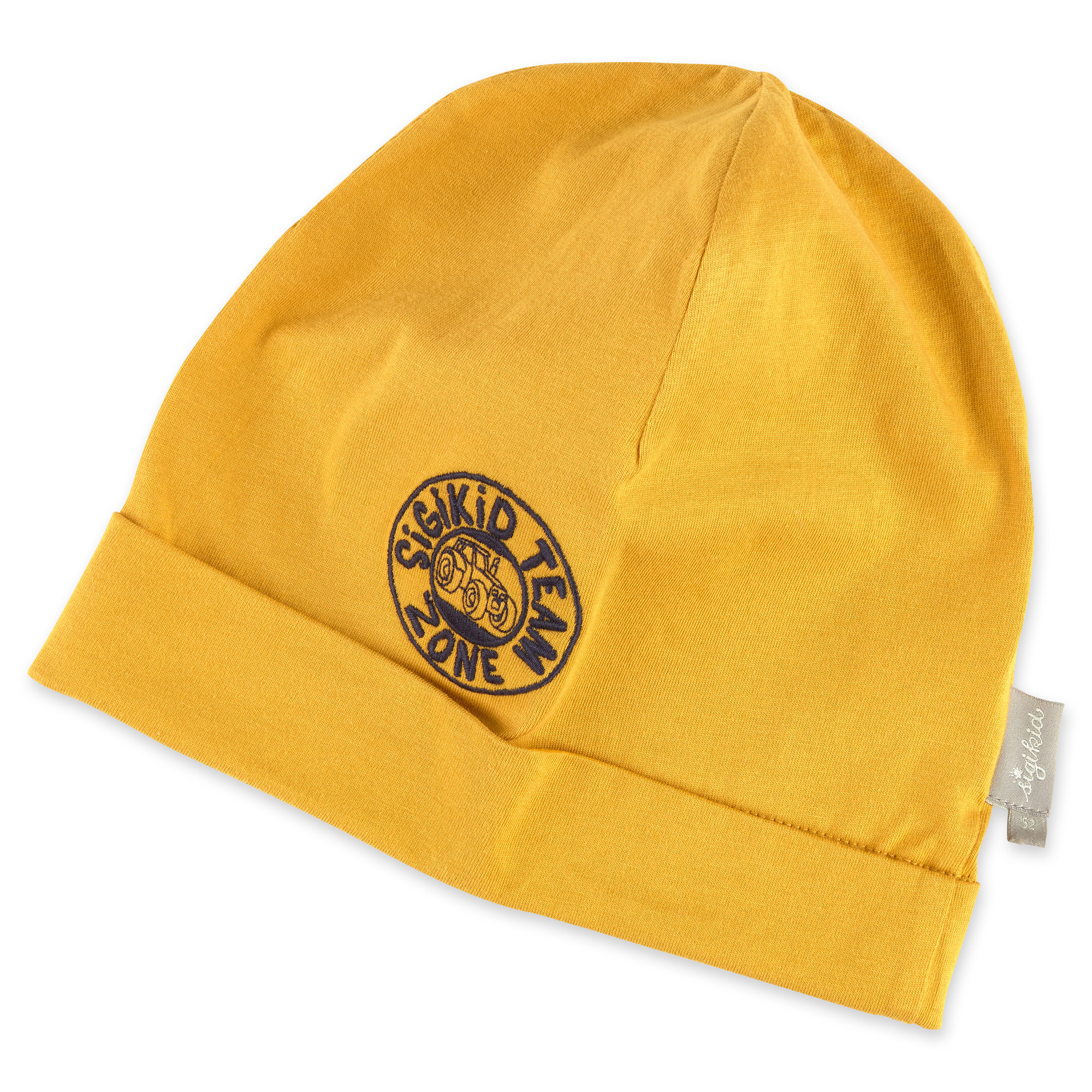 Gelbe Kinder Beanie Mütze Traktor