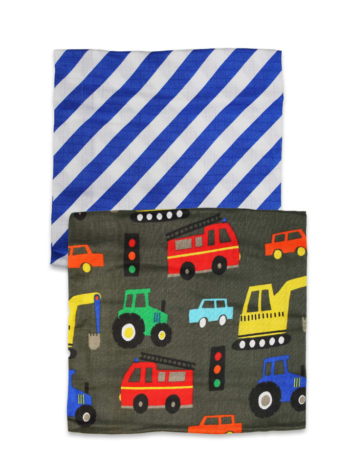 Toby Tiger Mulltücher im Doppelpack mit Fahrzeug Print in grau günstig kaufen 0