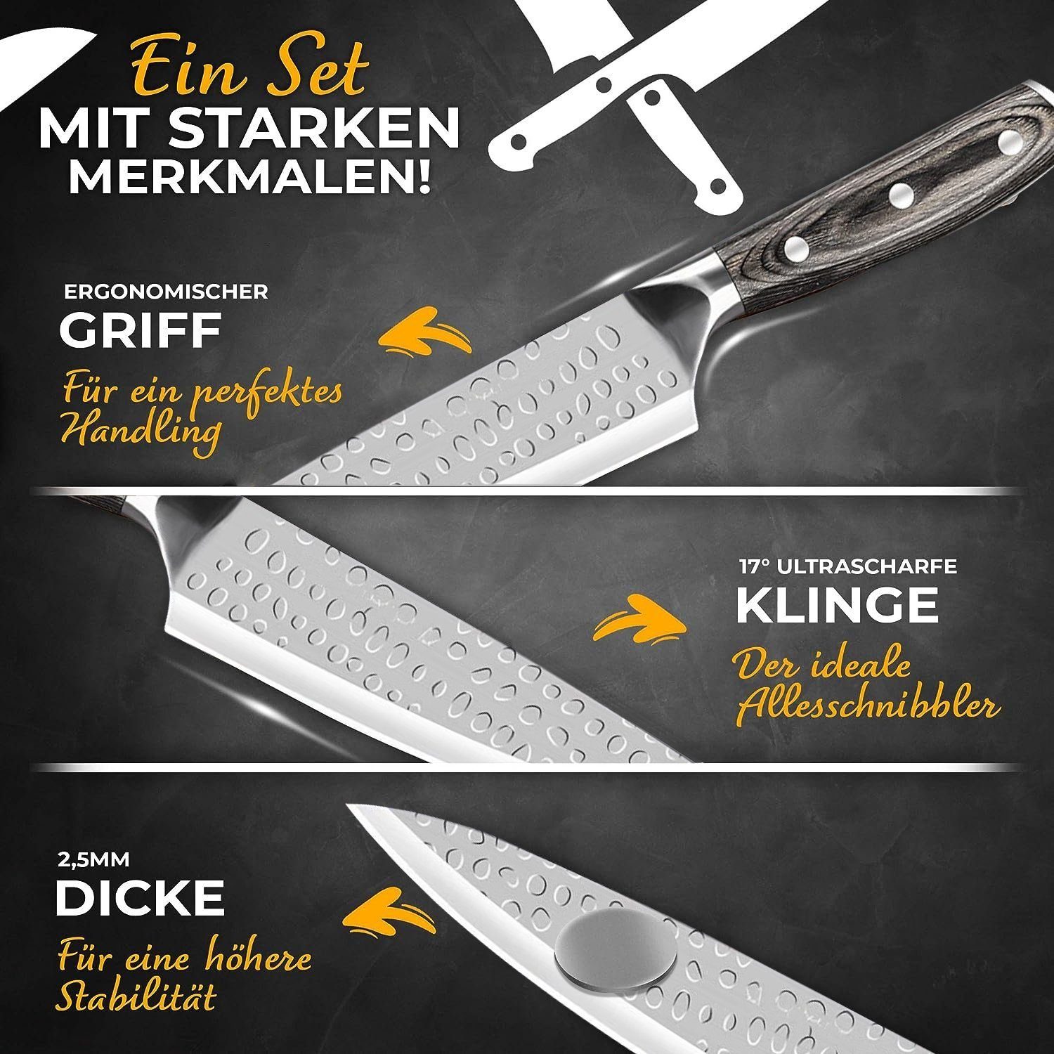 Tisoutec Messerblock Messerblock Set,6-TLG Selbstschärfender Messerblock,Scharf Edelstahl, Messerset Set mit Kunststoff-Griff Profi Küchenmesserset