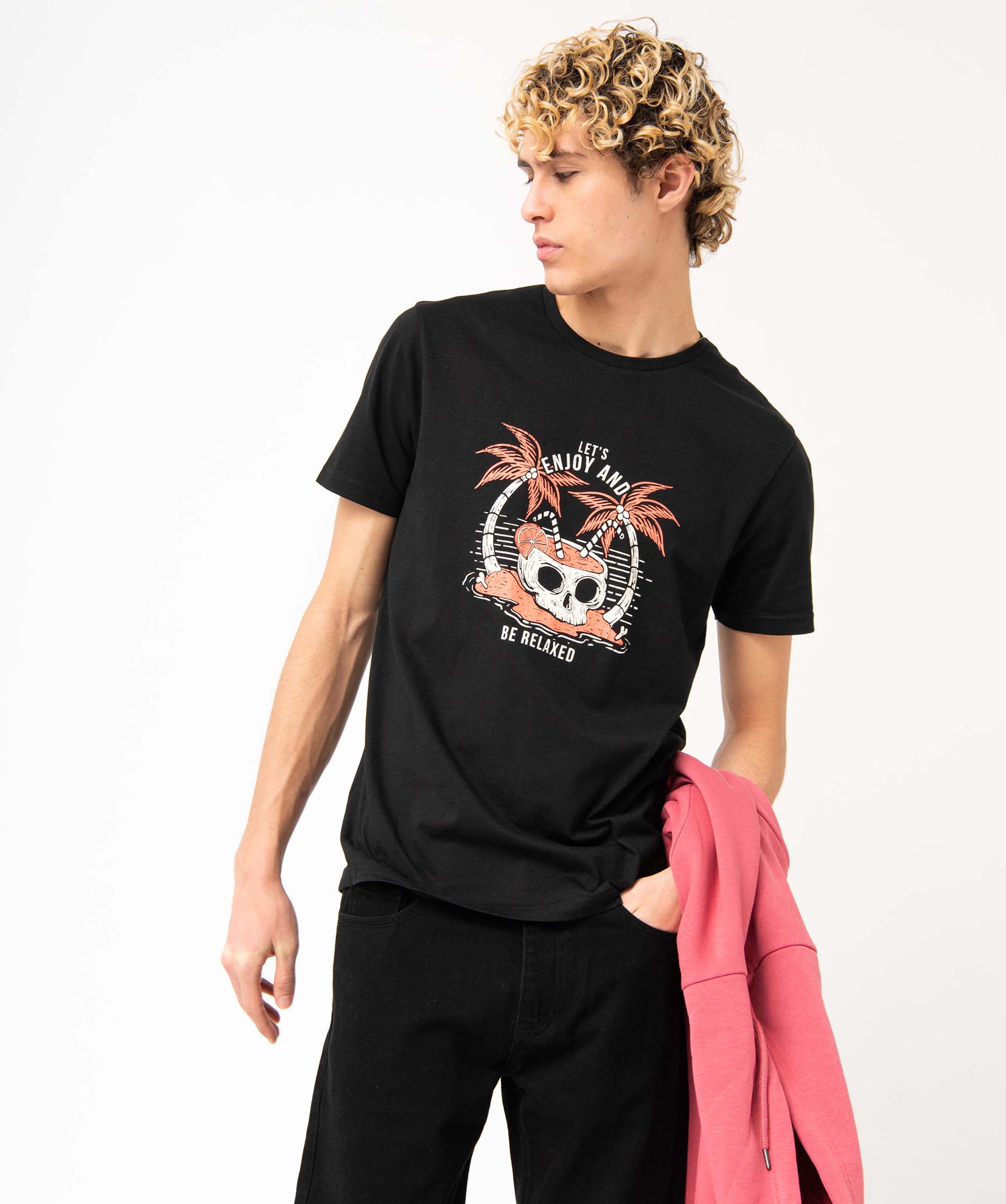 Tee-shirt homme manches courtes imprimé original noir | GEMO