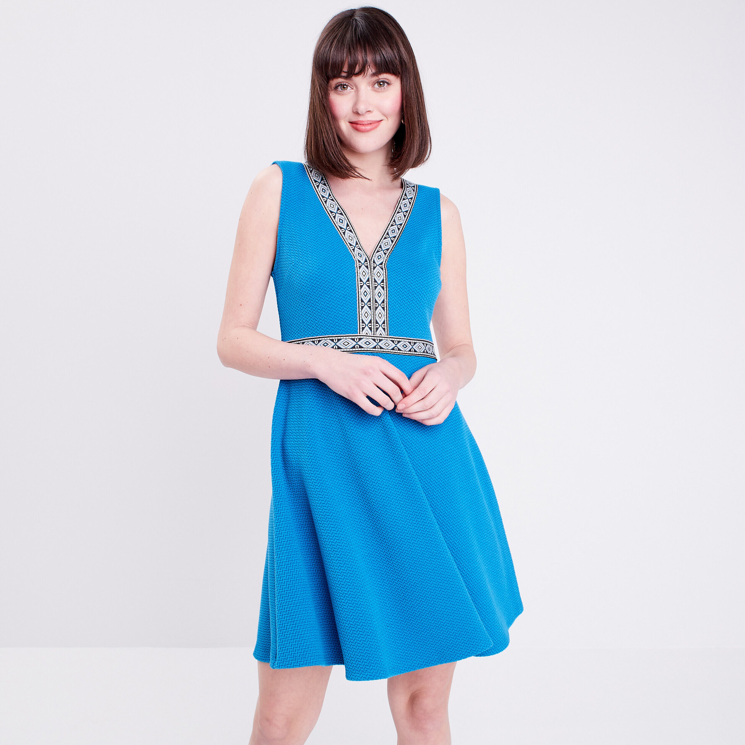 Robe évasée sans manches bleu femme | Cache Cache