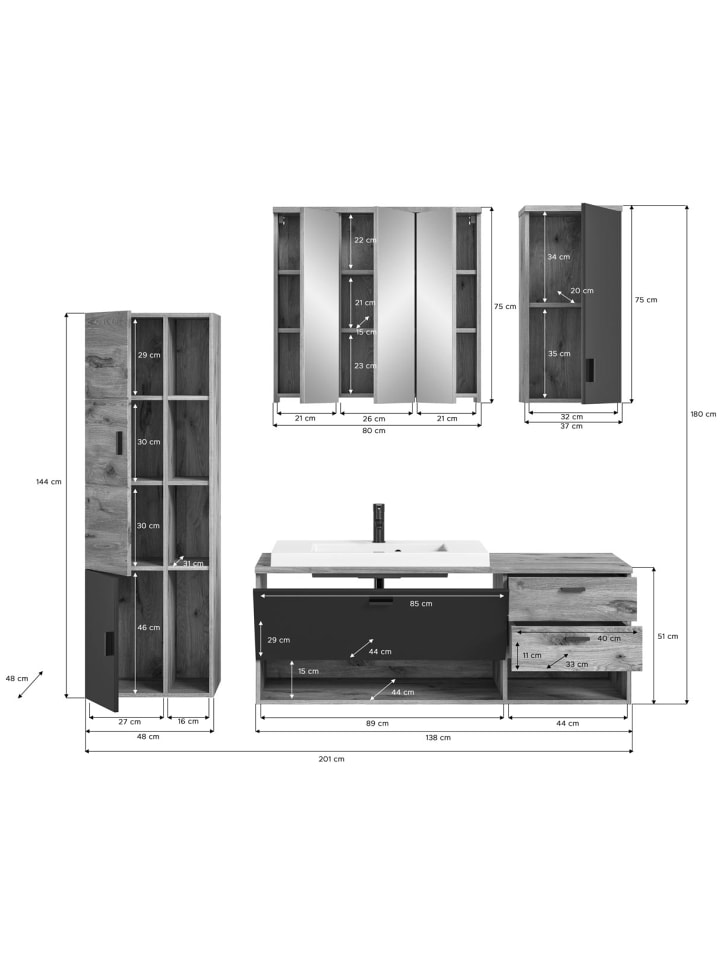 ebuy24 Badmöbelset Grado 4-teilig Eiche 203 x 48 cm günstig kaufen onesize